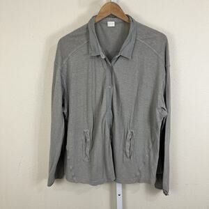 Poetry Hemp Blend Button Down Shirt Womens Plus Size 18 Gray Relaxed Lagenlook